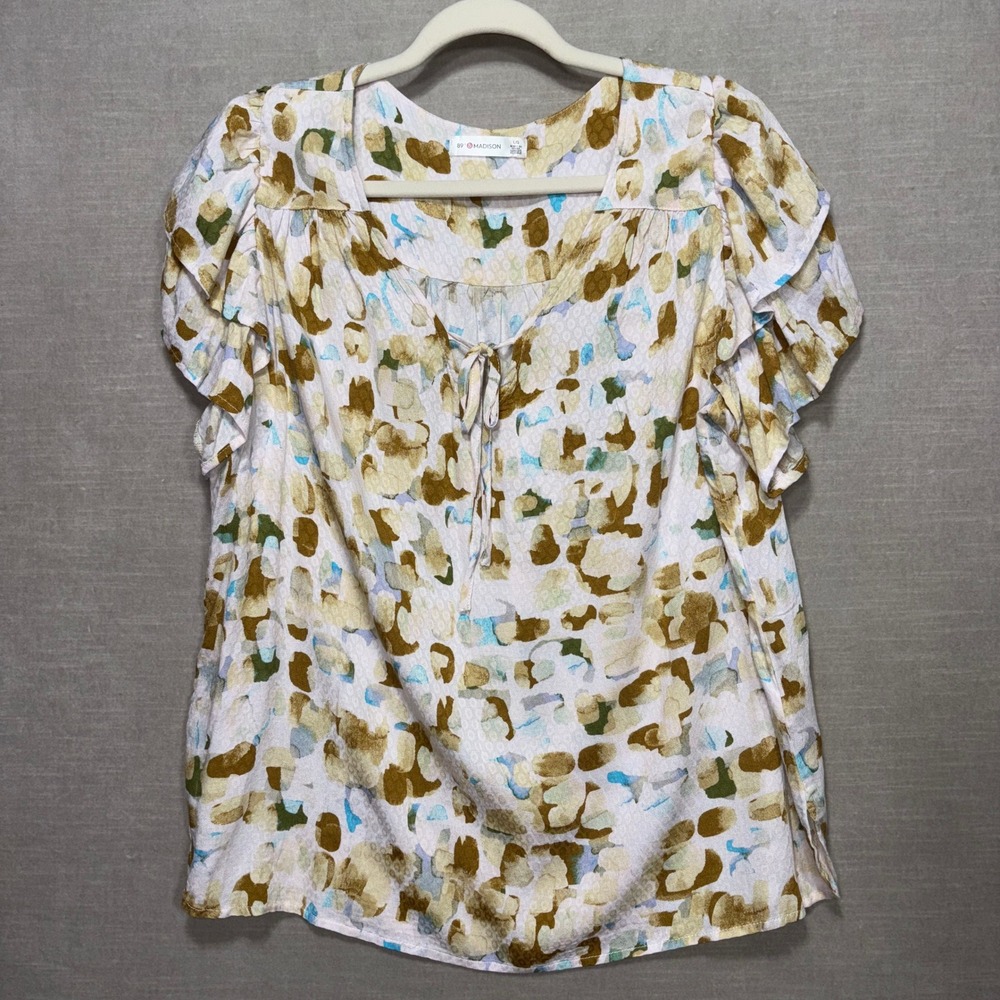 89th & Madison Blouse Womens L Floral Ruffle Flutter Sleeve Romantic